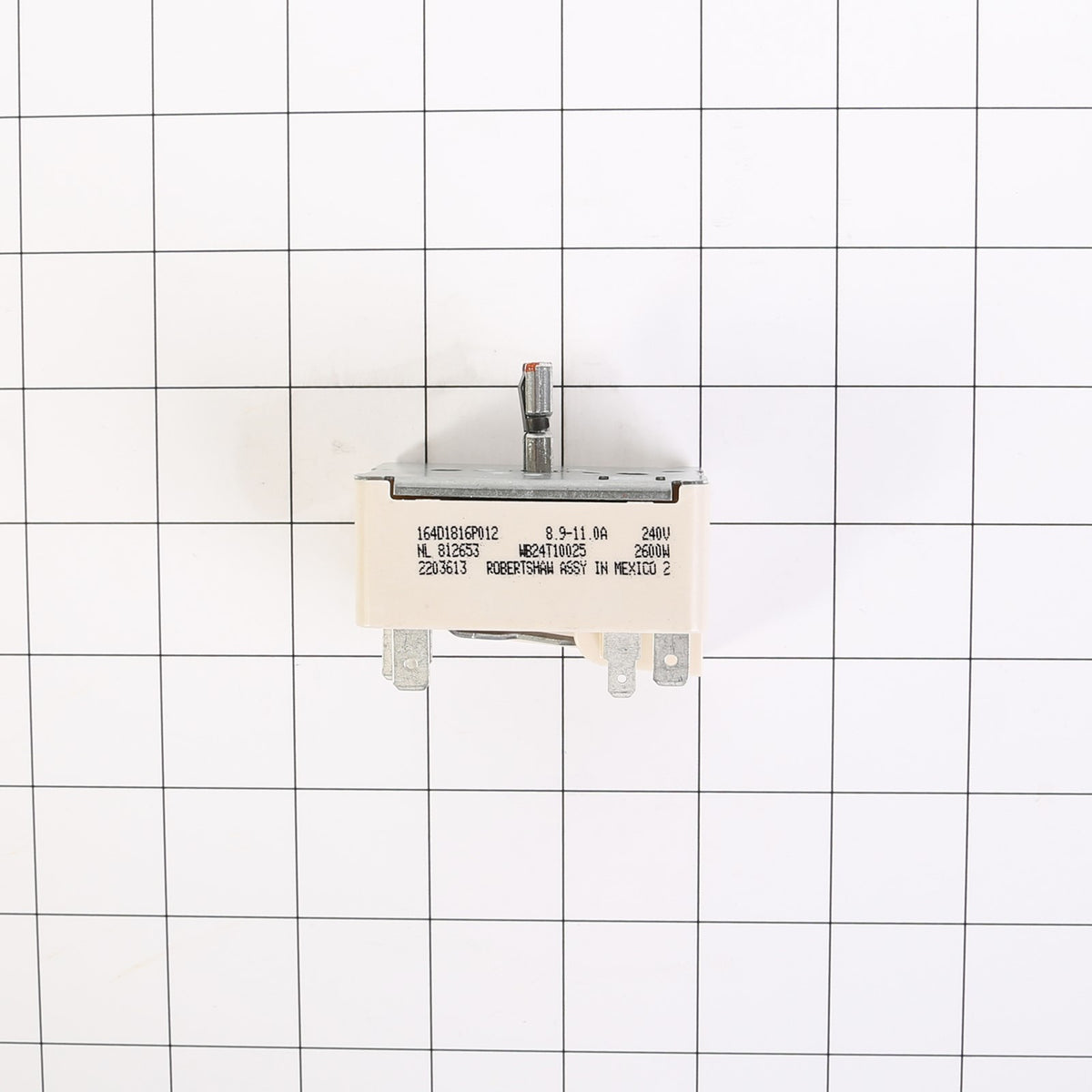 GE WB24T10025 Electric Rnge Srfce Brner Control Swtch2500W - shown with measurements