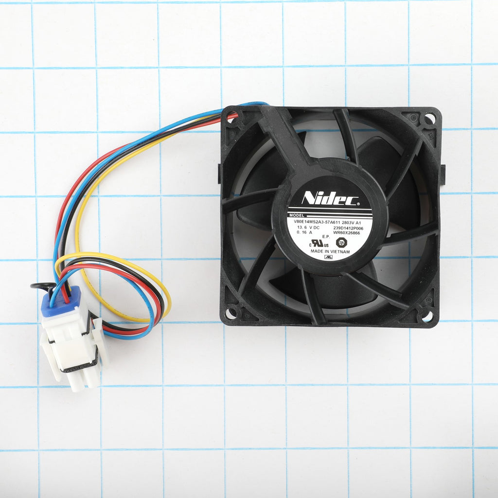 GE WR60X26866 Fan Dc Ff Evap - shown with measurements