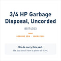 Whirlpool 88174303 3/4 HP Garbage Disposal, Uncorded - genuine OEM appliance part, photo coming soon
