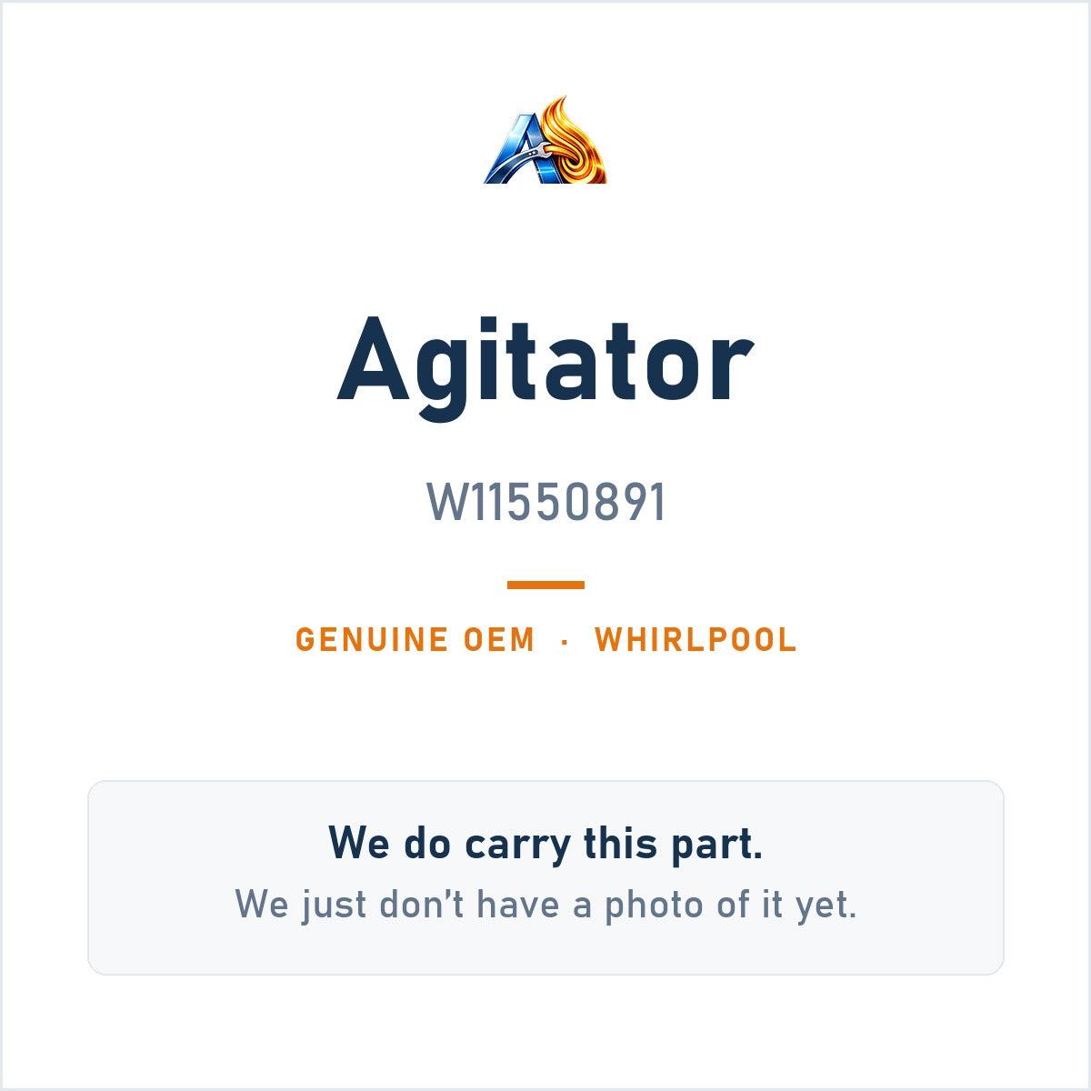Whirlpool W11550891 Agitator - genuine OEM appliance part, photo coming soon