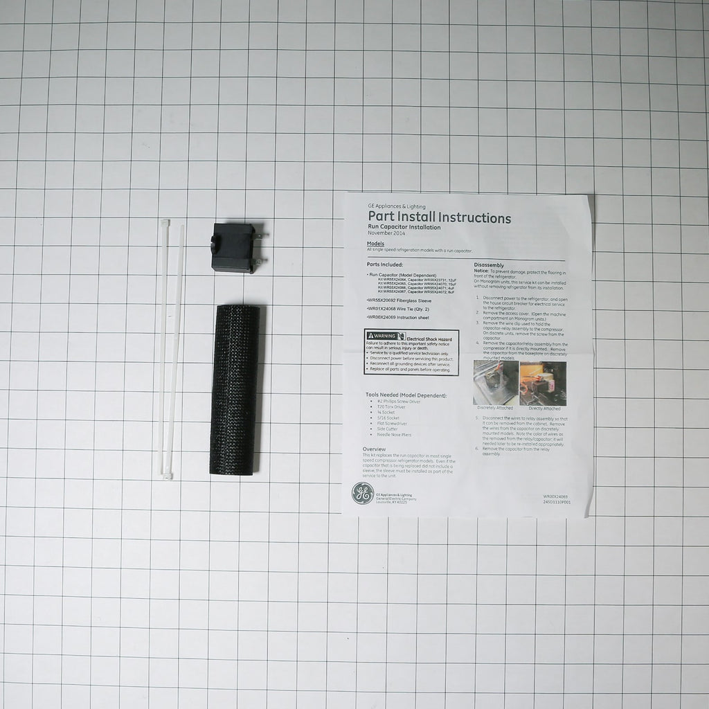 GE WR55X24064 Refrigerator Capacitor - shown with measurements