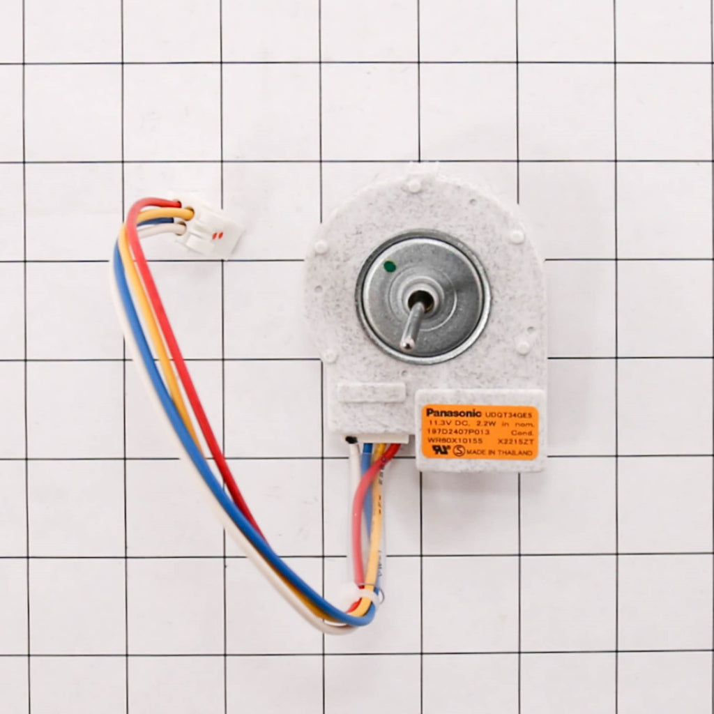 GE WR60X10209 Refrigerator Condenser Fan Motor - shown with measurements