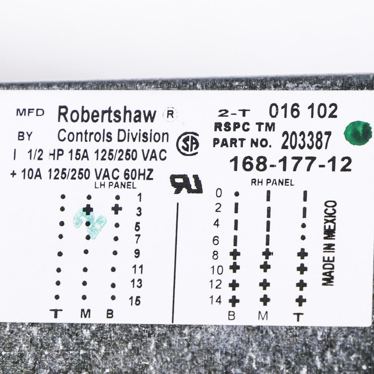 Speed Queen 203387P Timer - part number label
