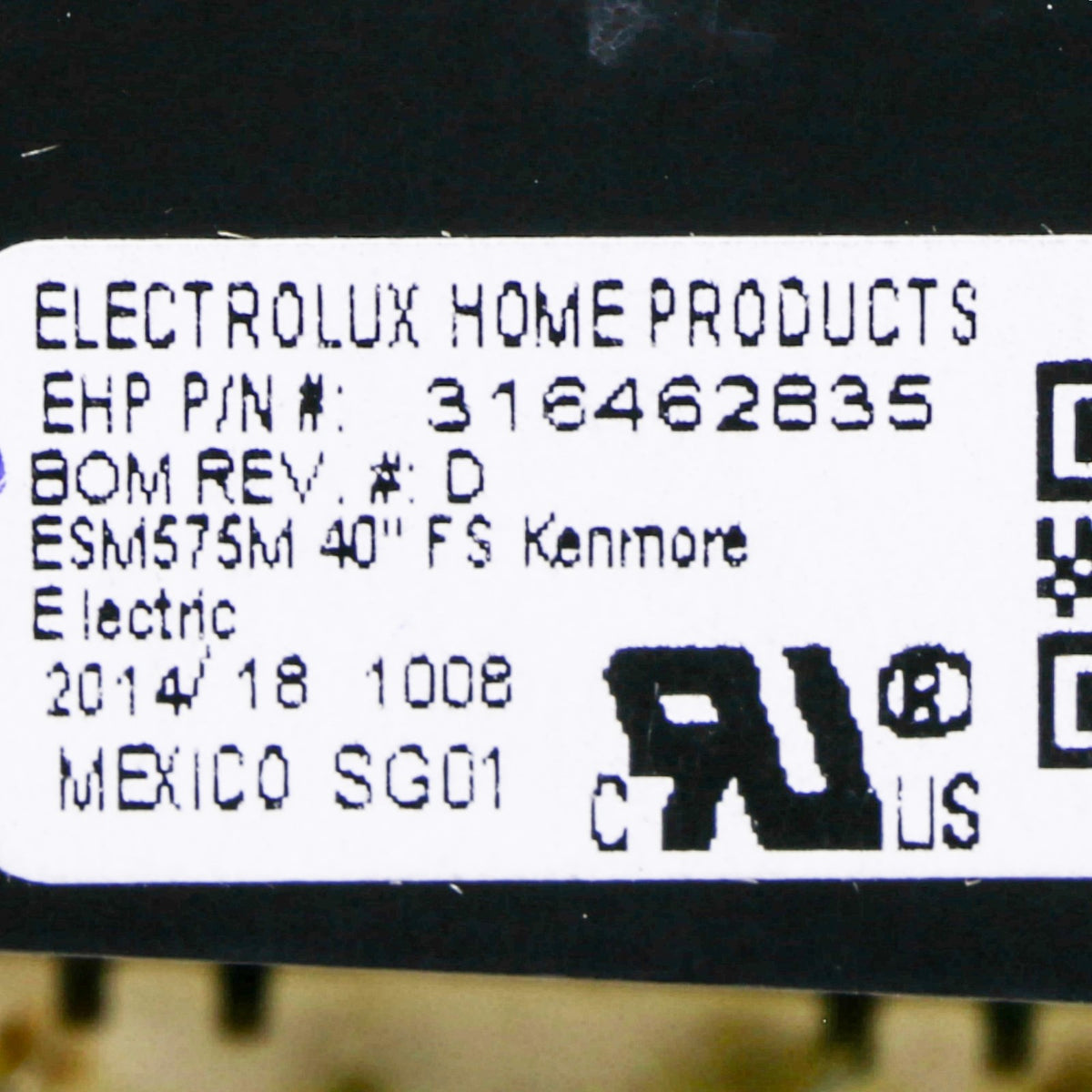 Electrolux 316462835 Controller - part number label