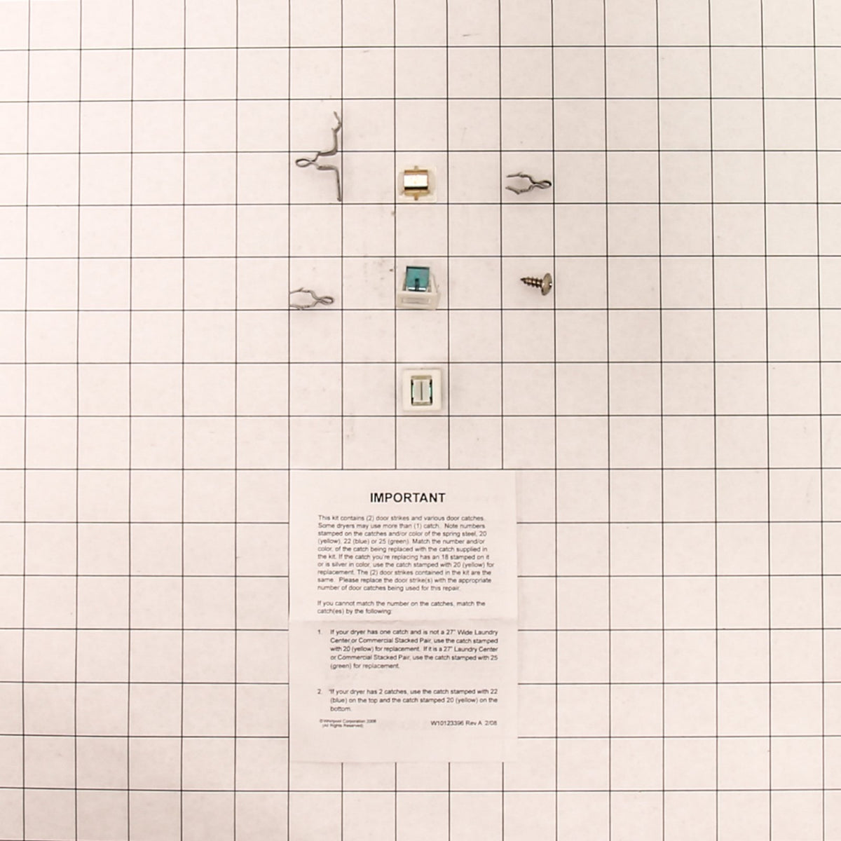 Whirlpool 279570 Dryer Door Latch Kit - shown with measurements