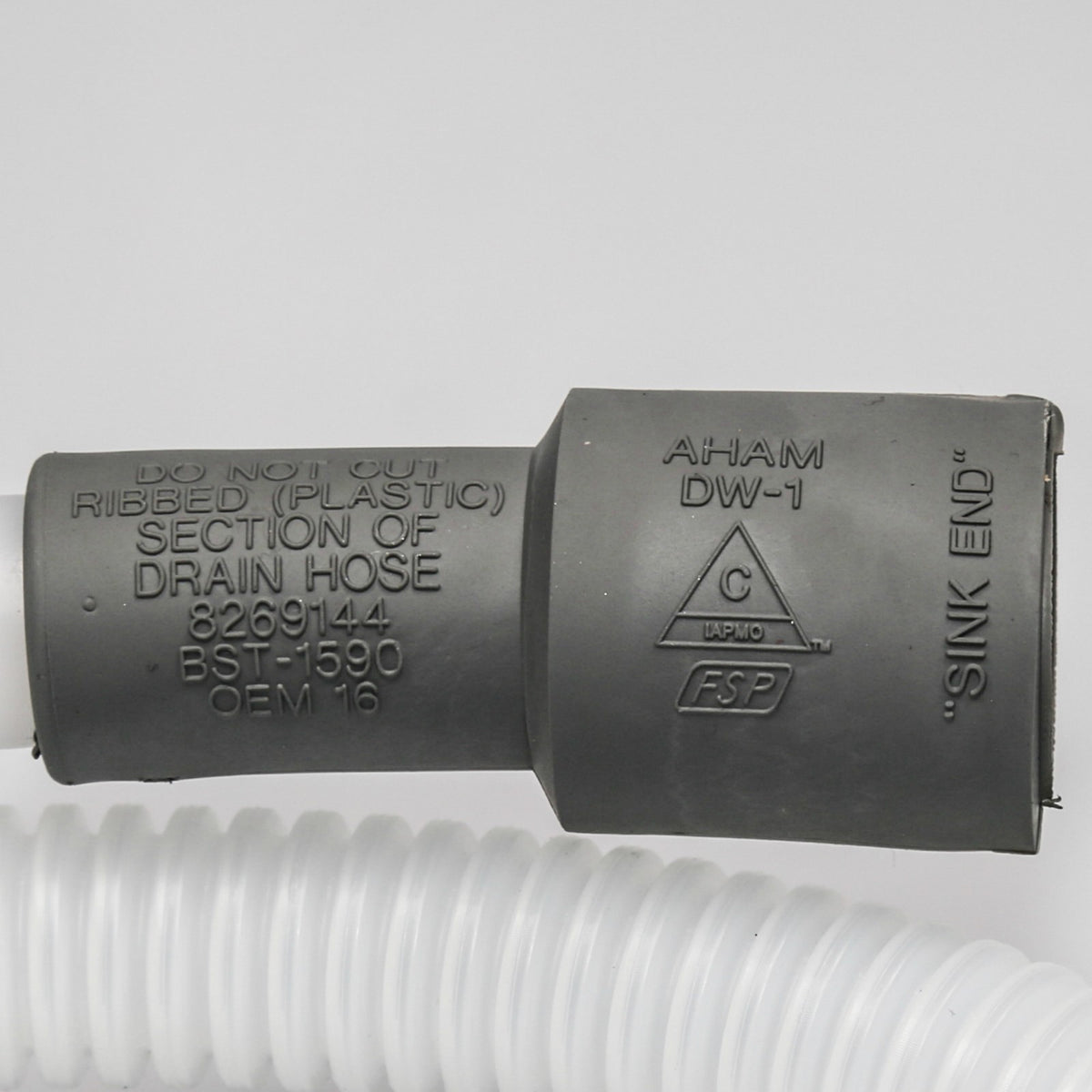 Whirlpool 8269144A 6' D/W Drain Hose-Straig - part number label