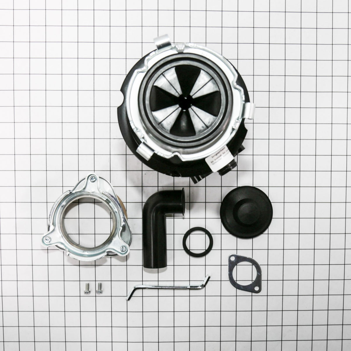 Whirlpool 84211601 1/2 HP Garbage Disposal, Uncorded - shown with measurements