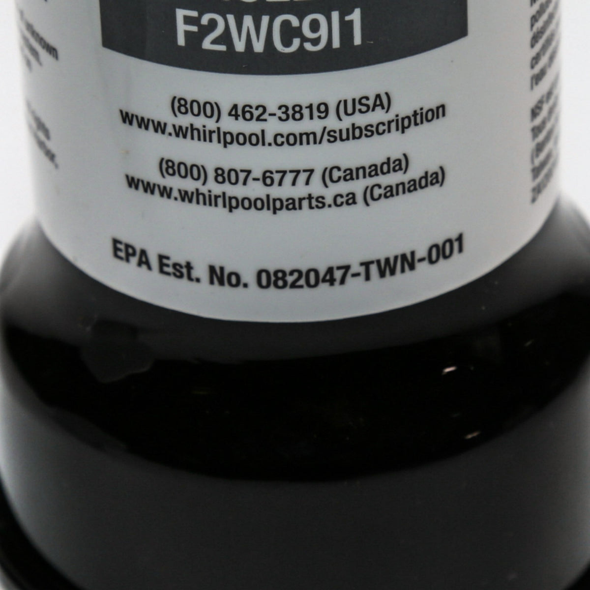 Whirlpool F2WC9I1 Filter - part number label