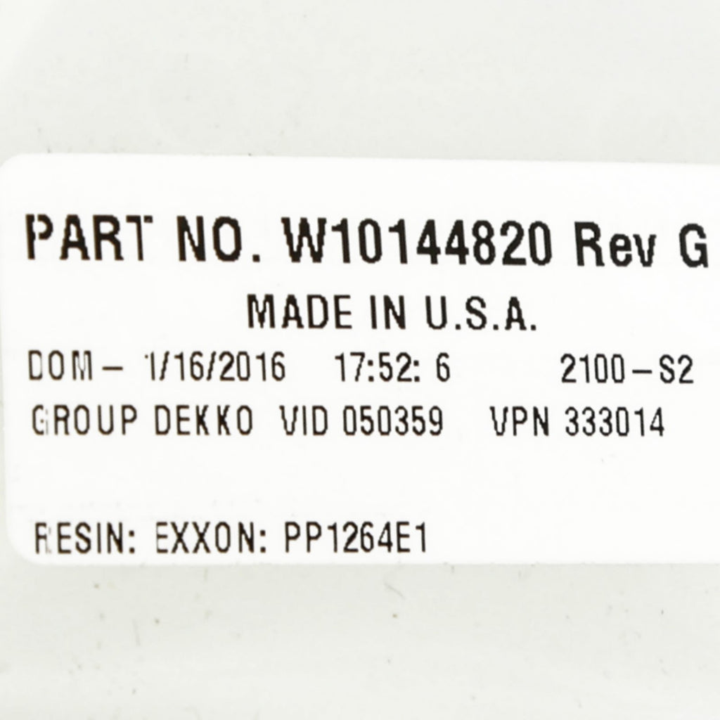 Whirlpool WPW10144820 Valve - part number label