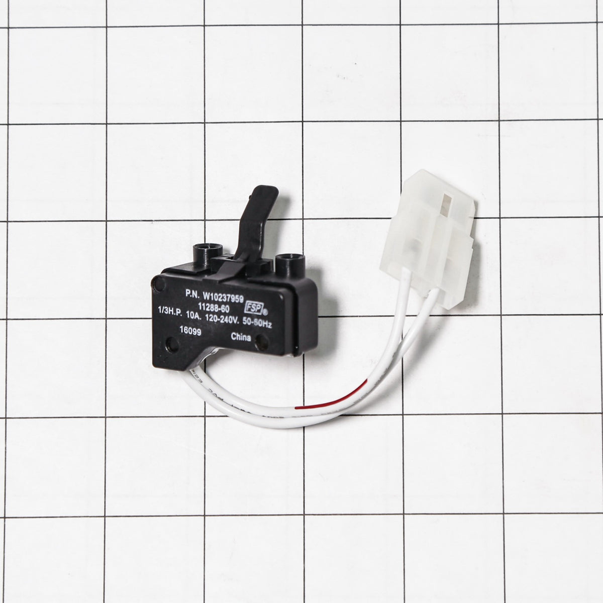 Whirlpool WPW10237959 Switch-Dor - shown with measurements